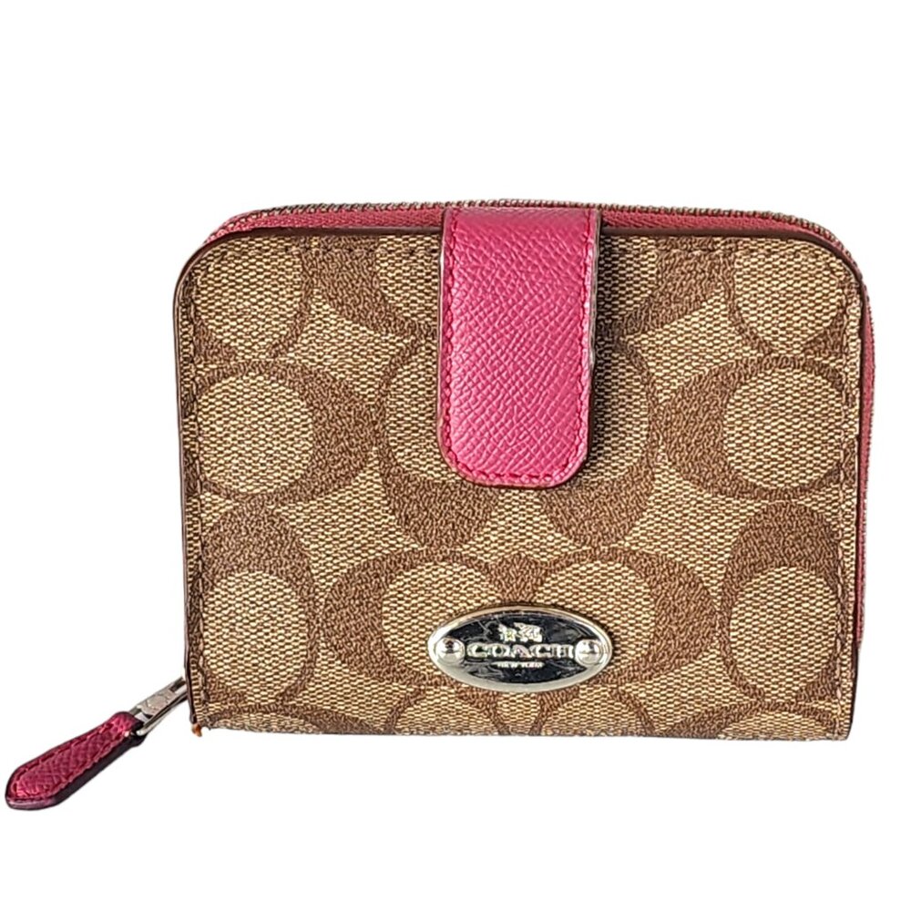 Coach khaki/pink saddle wallet